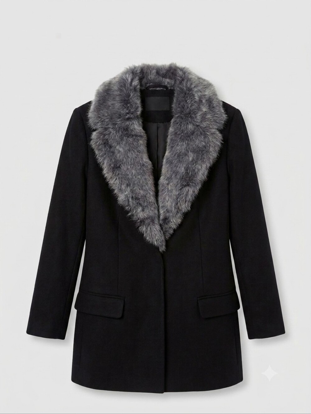Elizabeth and James Black Blazer with Removable Genuine Rabbit Fur Collar